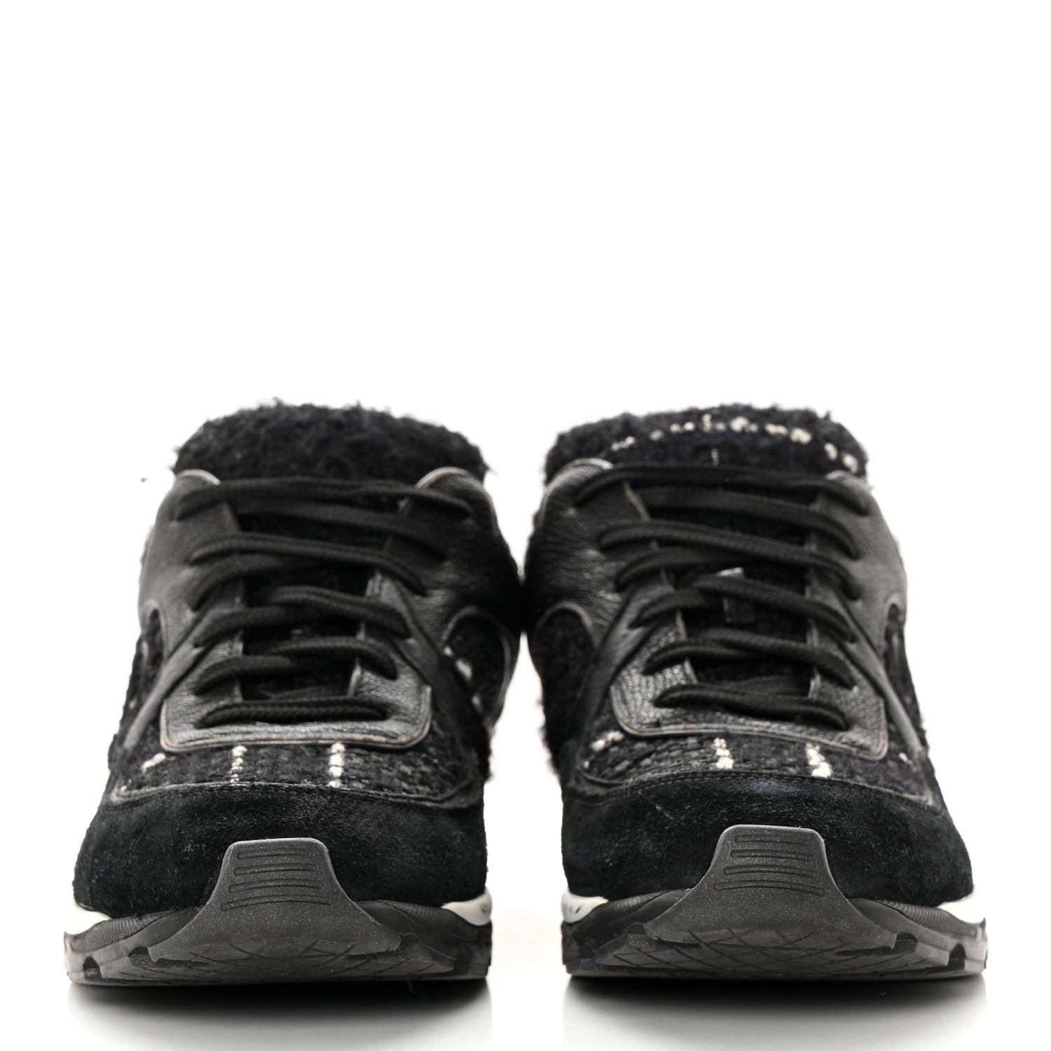 Chanel Tweed Suede Goatskin CC Sneakers 39 Black White 2 of 22