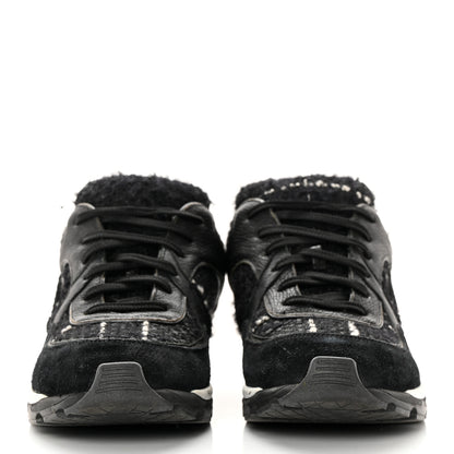 Chanel Tweed Suede Goatskin CC Sneakers 39 Black White 2 of 22