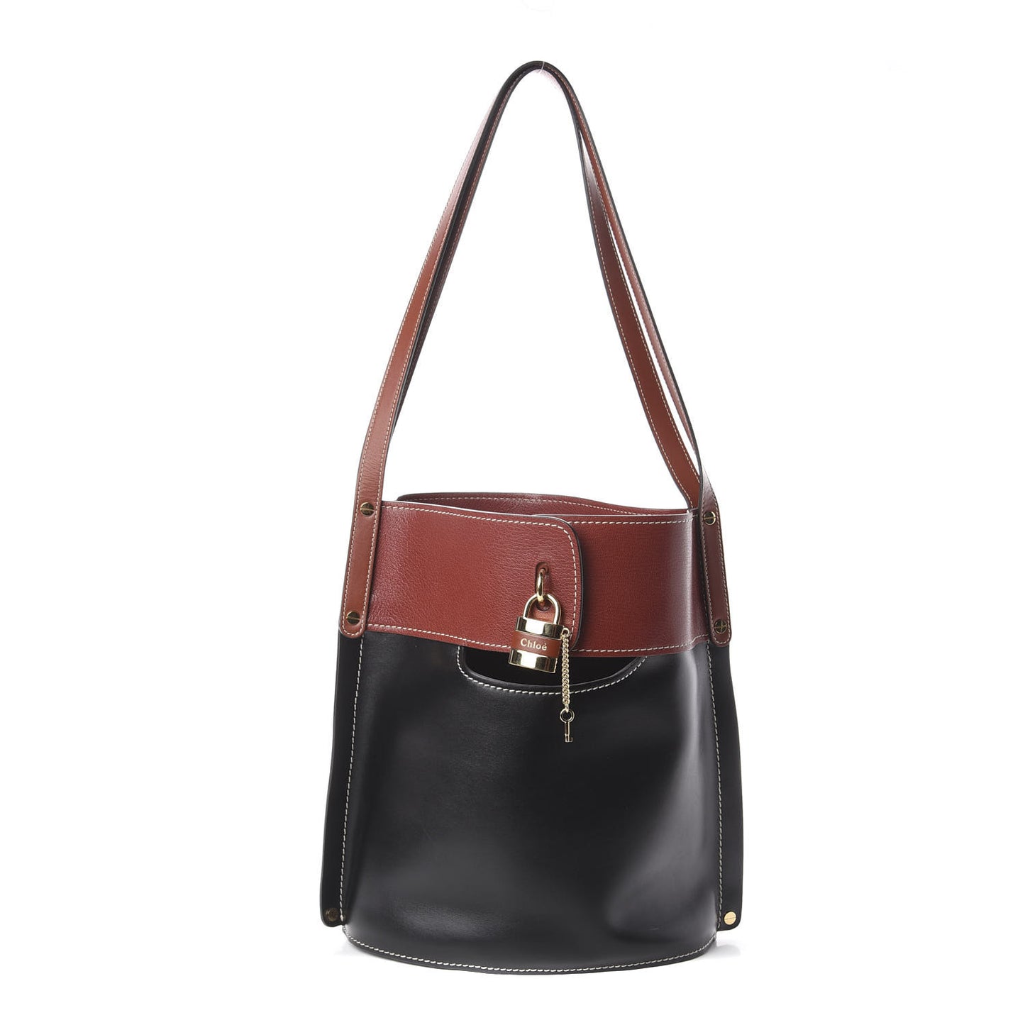 Shiny Calfskin Goatskin Medium Aby Bi-Color Bucket Bag Black