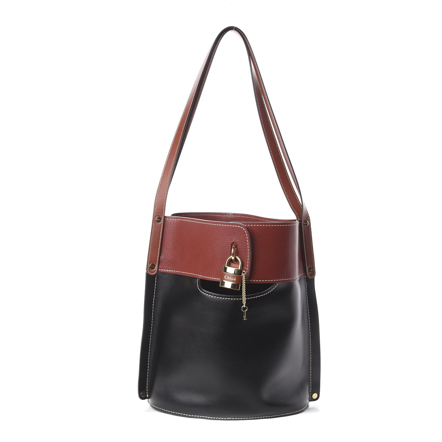 Chloe Shiny Calfskin Goatskin Medium Aby Bi-Color Bucket Bag Black 1 of 8