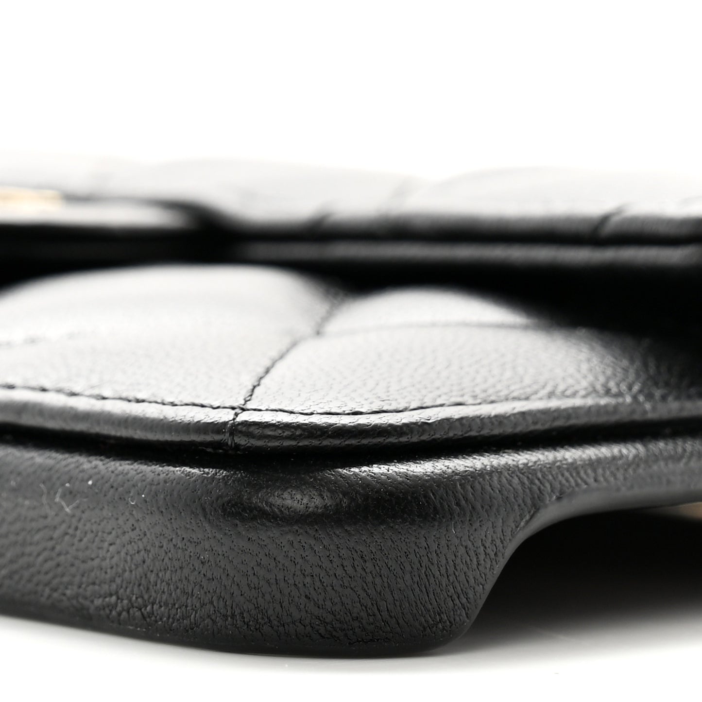 Lambskin Quilted Pearl Crush iPhone XII Pro Holder With Chain Black