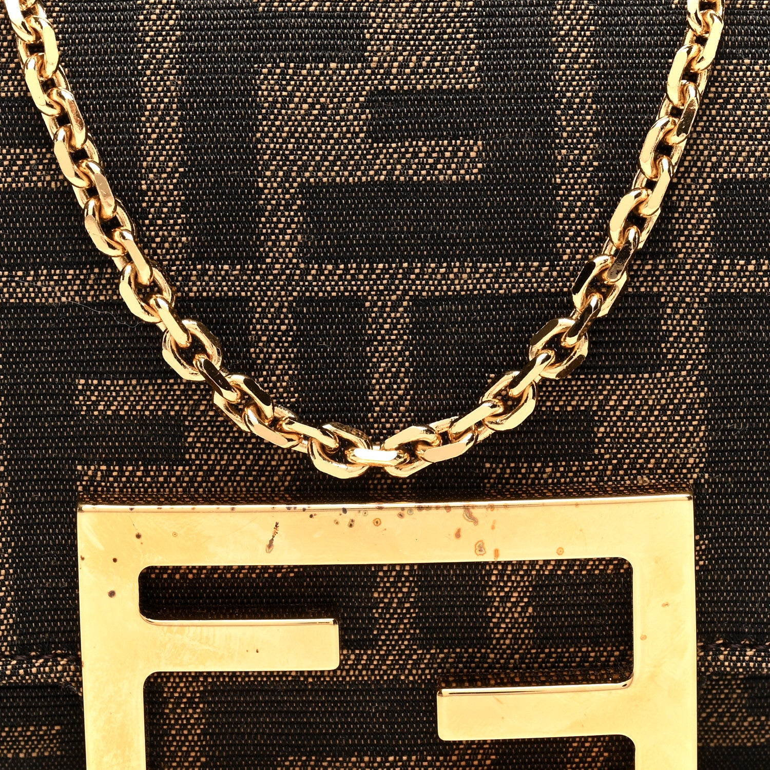 Fendi Fabric Jacquard FF 1974 Continental Wallet On Chain Tobacco Moro 8 of 10