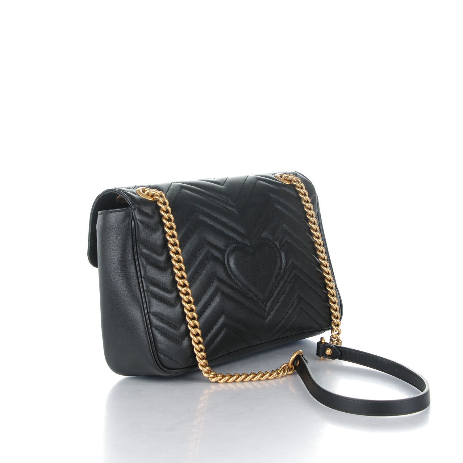Gucci Calfskin Matelasse Medium GG Marmont Shoulder Bag Black 3 of 7