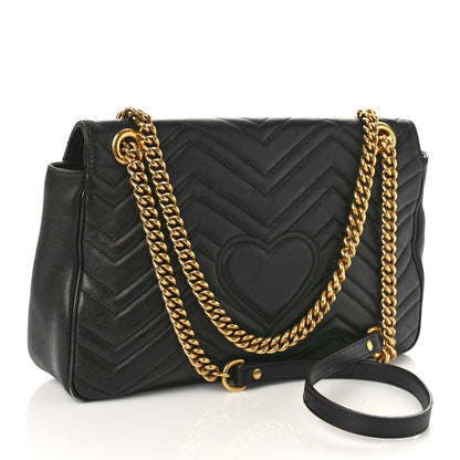 Gucci Calfskin Matelasse Medium GG Marmont Shoulder Bag Black 3 of 12