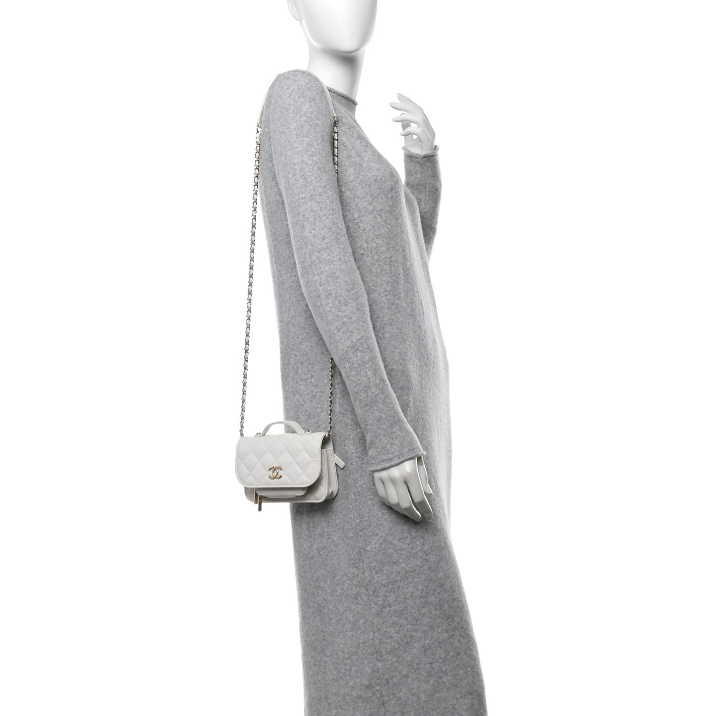 Caviar Quilted Business Affinity Clutch With Chain Flap White