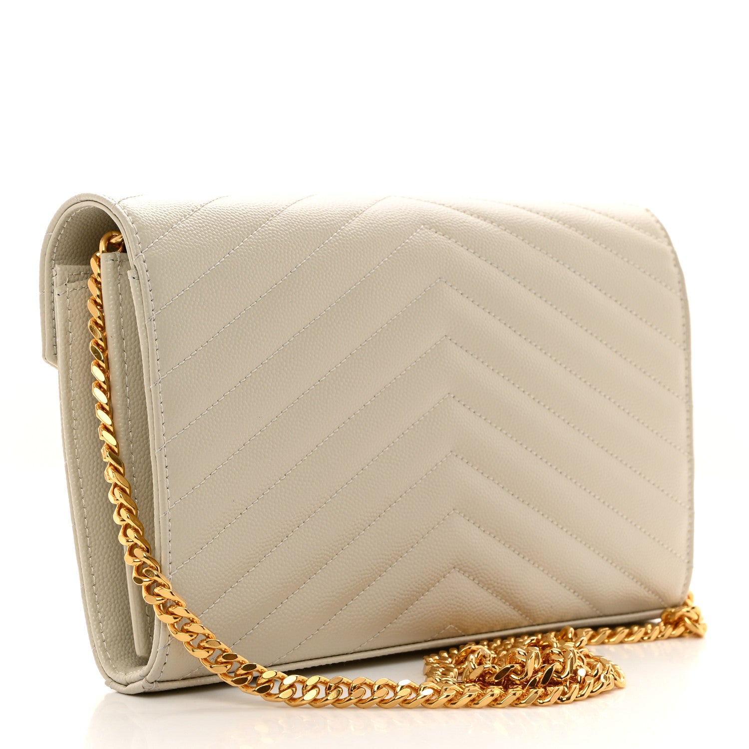 Saint Laurent Grain De Poudre Matelasse Chevron Monogram Chain Wallet Crema Soft 3 of 10