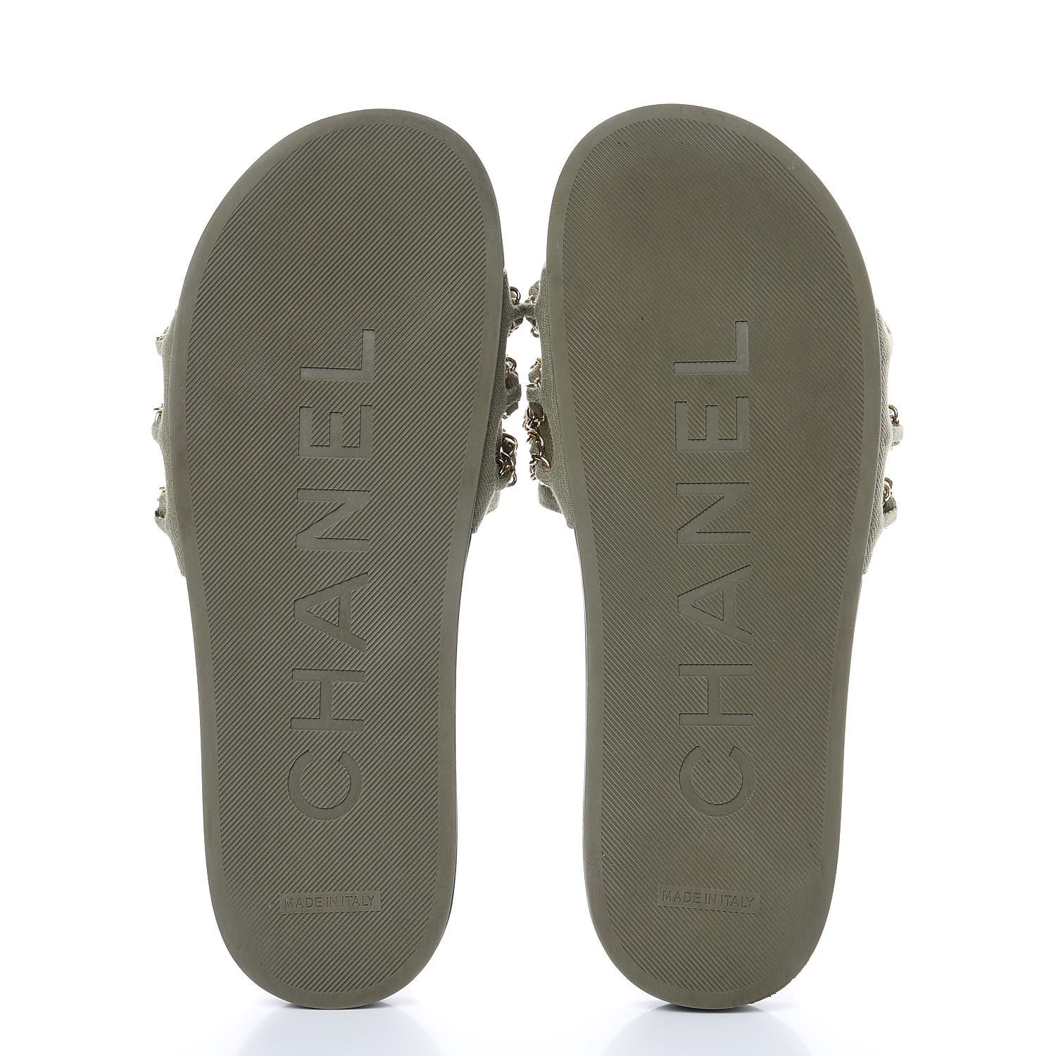 Chanel Canvas Chain Flat Sandals 40 Khaki 5 of 9