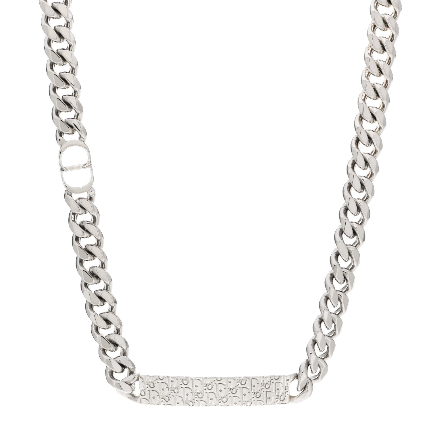 Christian Dior Sterling Silver Oblique Plate Chain Link Necklace 1 of 5