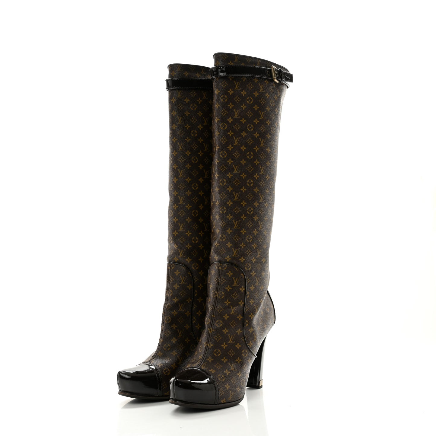 Patent Monogram Idole Knee High Boots 39 Brown
