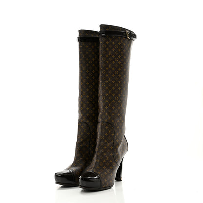 Louis Vuitton Patent Monogram Idole Knee High Boots 39 Brown 3 of 10