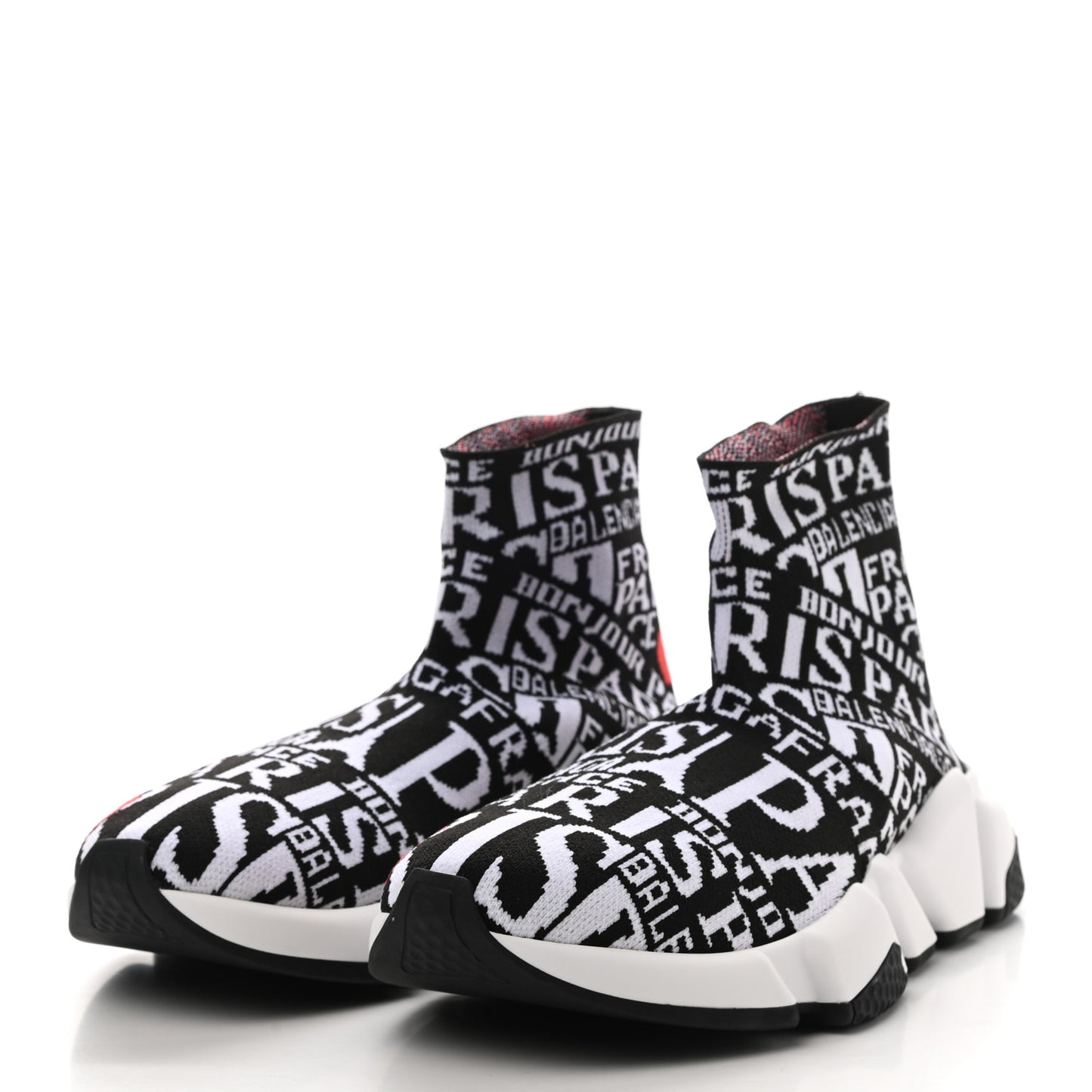 Neoprene Knit Bonjour Paris Womens Speed Sneakers 37 Black White Red
