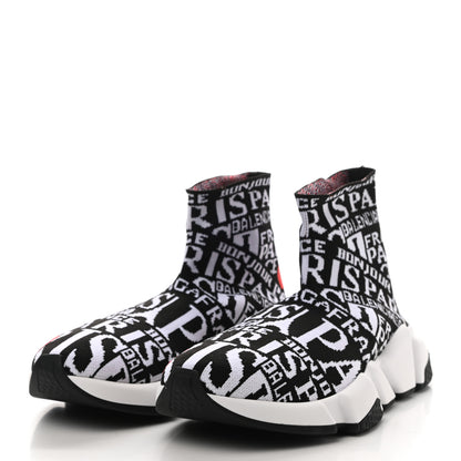 Balenciaga Neoprene Knit Bonjour Paris Womens Speed Sneakers 37 Black White Red 3 of 9