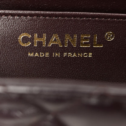 Chanel Lambskin Quilted Mini Top Handle Rectangular Flap Dark Brown 6 of 12