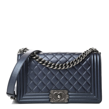 Chanel Metallic Caviar Quilted Medium Boy Flap Dark Blue 1 of 4