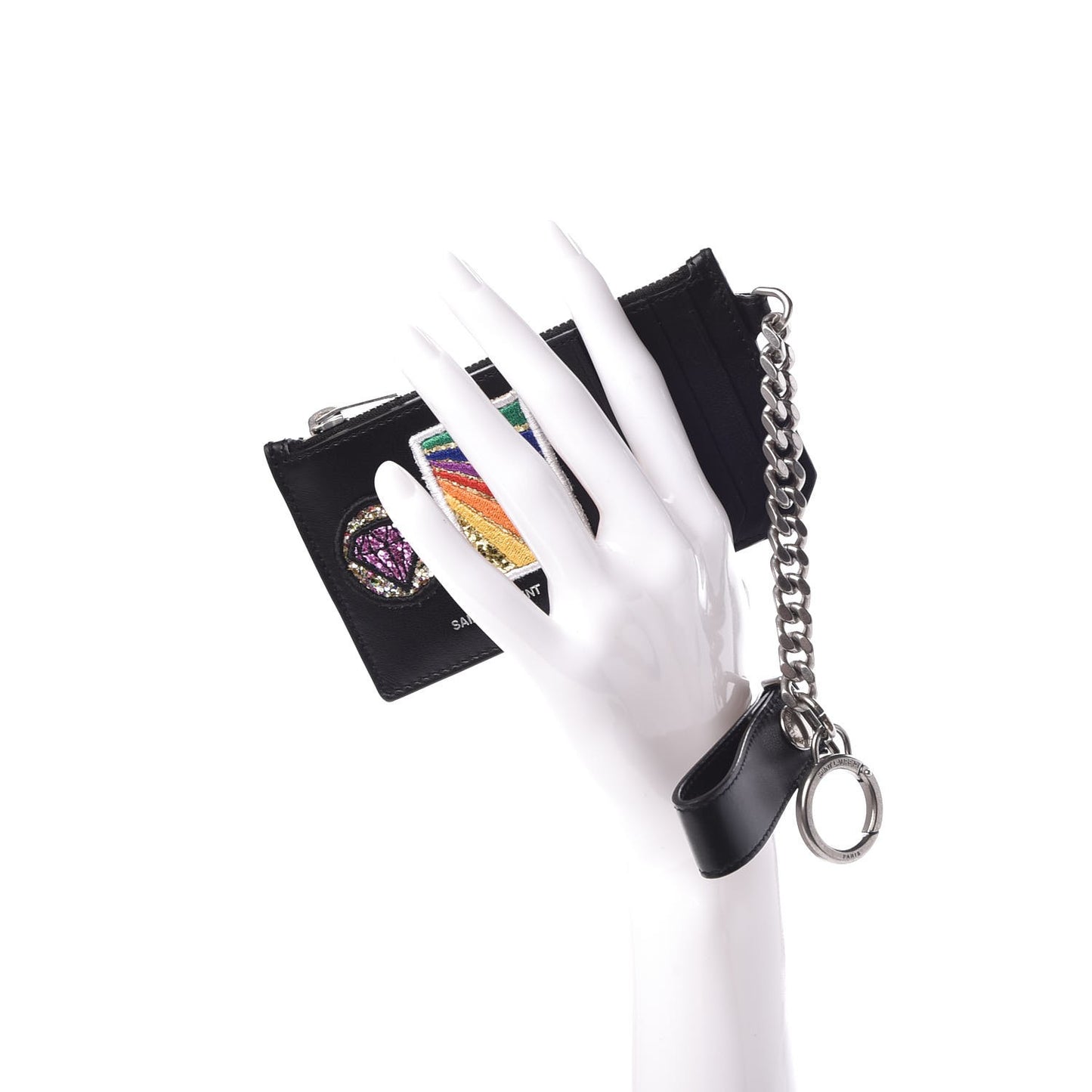 Calfskin Paris Rainbow Fragments Zip Pouch Card Holder Black