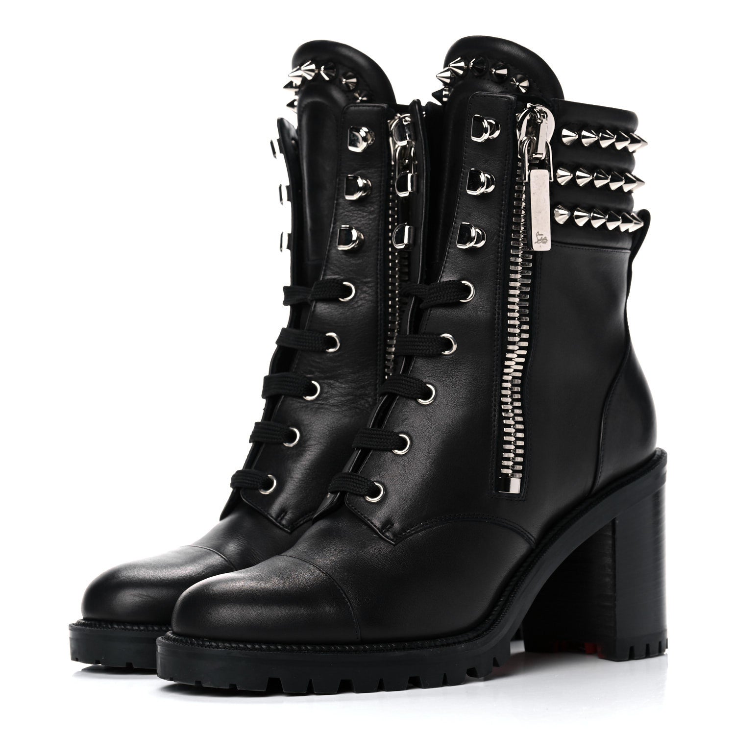 Christian Louboutin Calfskin Winter Spikes 70 Combat Boots 39.5 Black 3 of 15