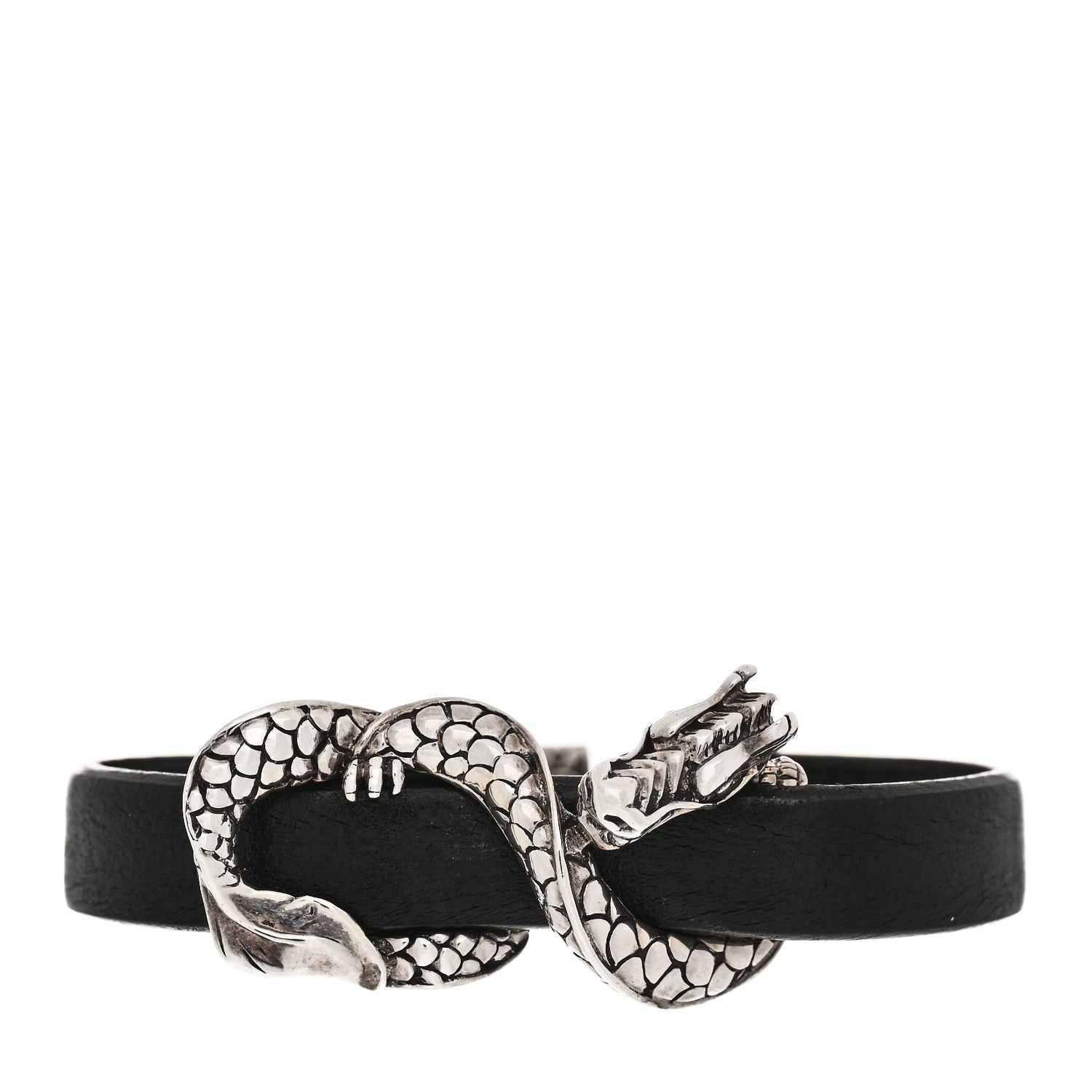 John Hardy Sterling Silver Leather Naga Dragon Bracelet Black 1 of 6