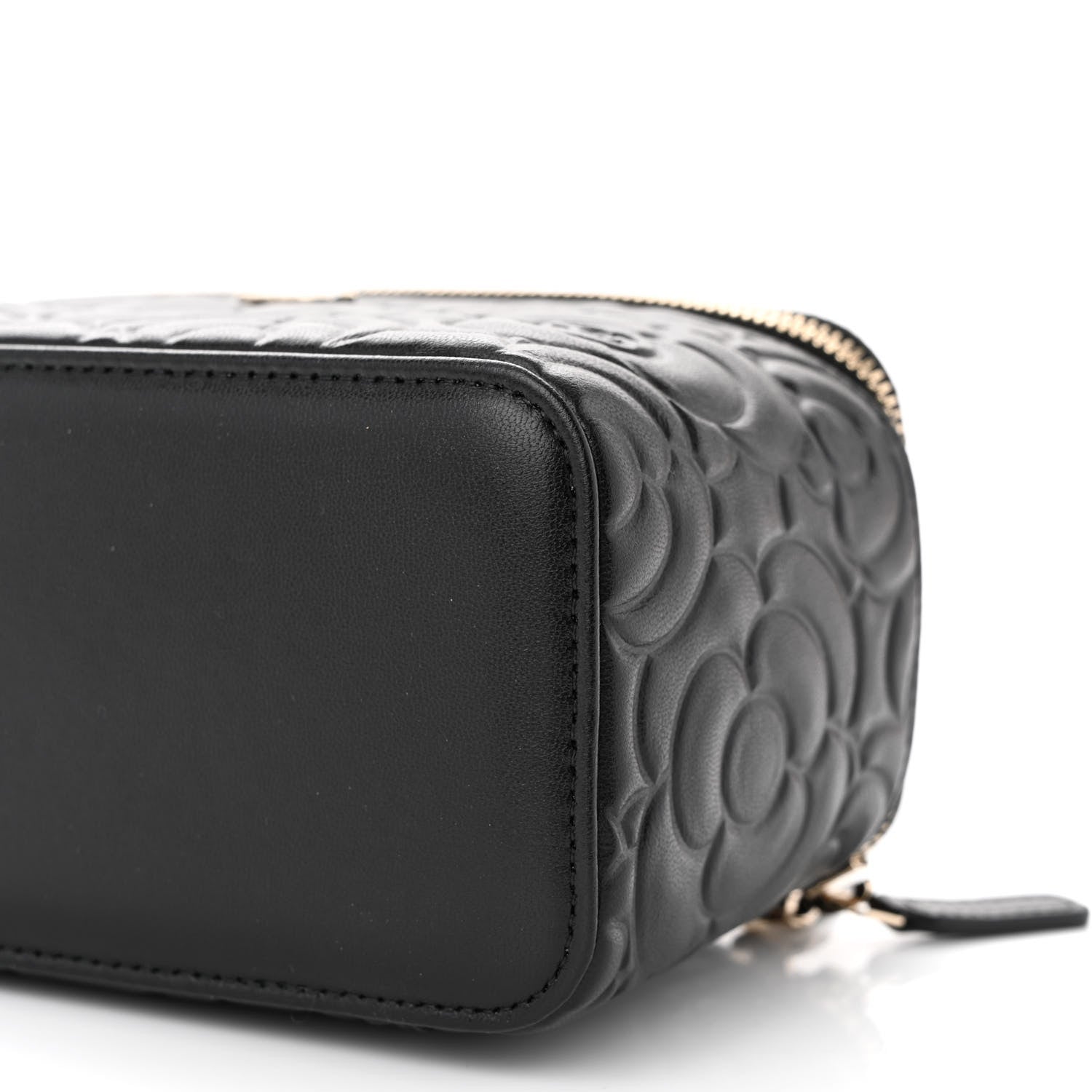 Chanel Lambskin Camellia Embossed Small Vanity Case With Chain Black 10 of 12