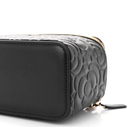 Chanel Lambskin Camellia Embossed Small Vanity Case With Chain Black 10 of 12
