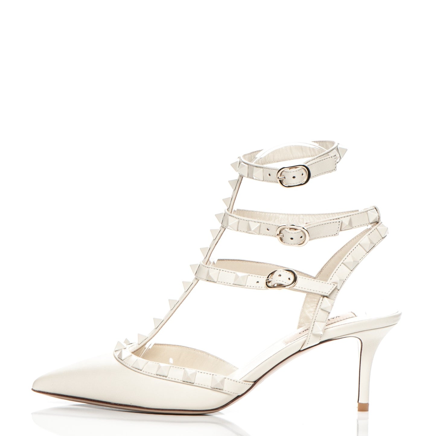 Calfskin Lacquered Monochrome Rockstud Ankle Strap 65mm Pumps 36.5 Ivory