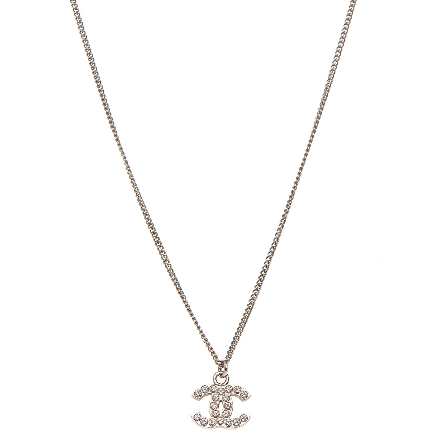 Chanel Crystal Timeless CC Necklace Silver 1 of 4