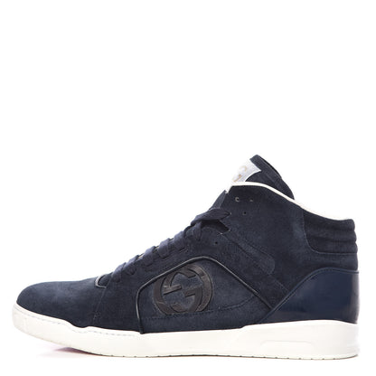 Gucci Suede Men's Interlocking G High Top Sneakers 10.5 Blue 1 of 13