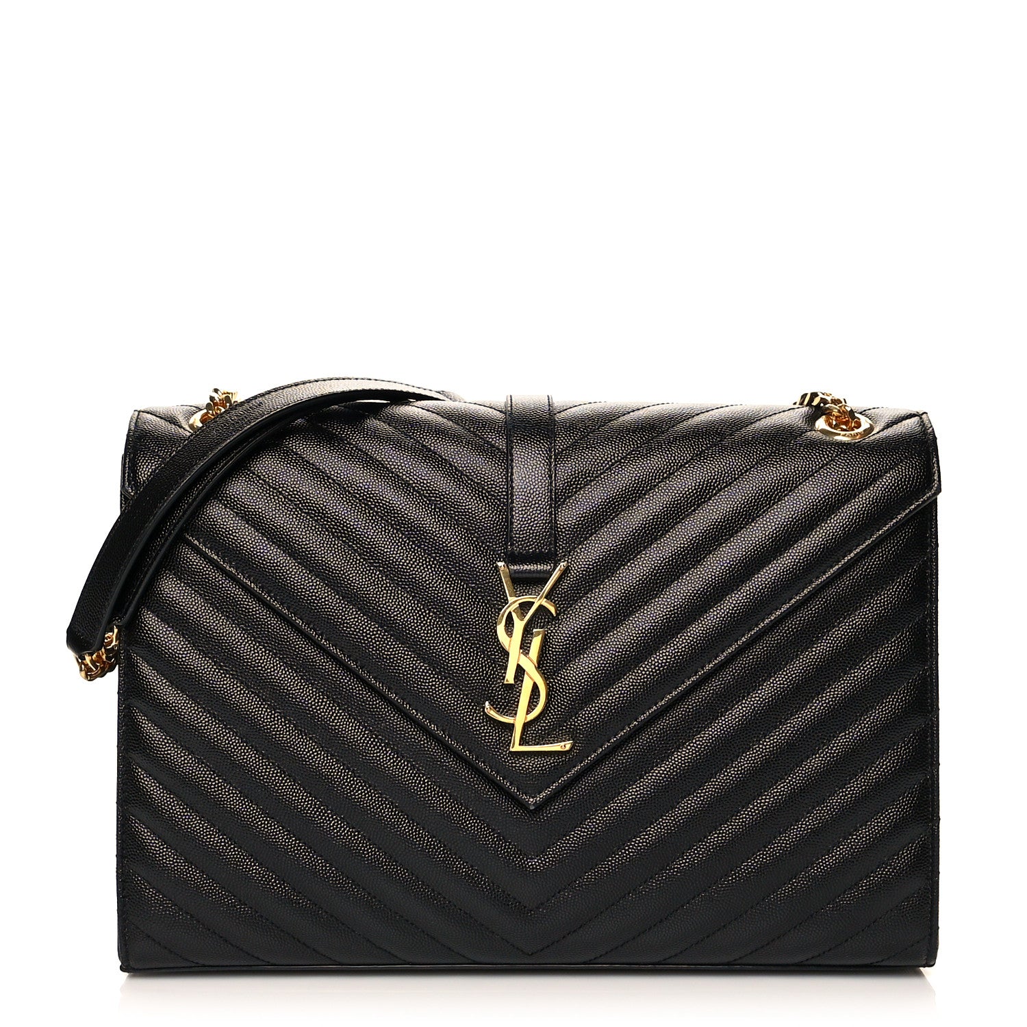 Saint Laurent Grain De Poudre Matelasse Chevron Large Monogram Satchel Black 1 of 9
