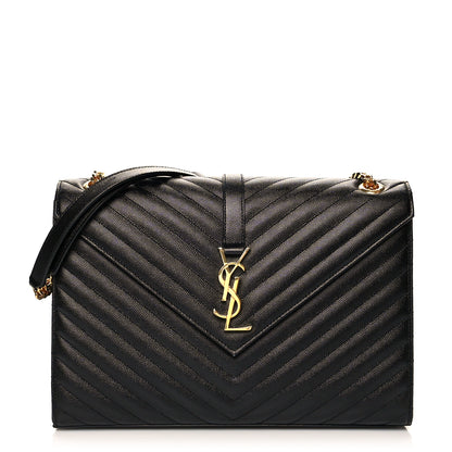 Saint Laurent Grain De Poudre Matelasse Chevron Large Monogram Satchel Black 1 of 9
