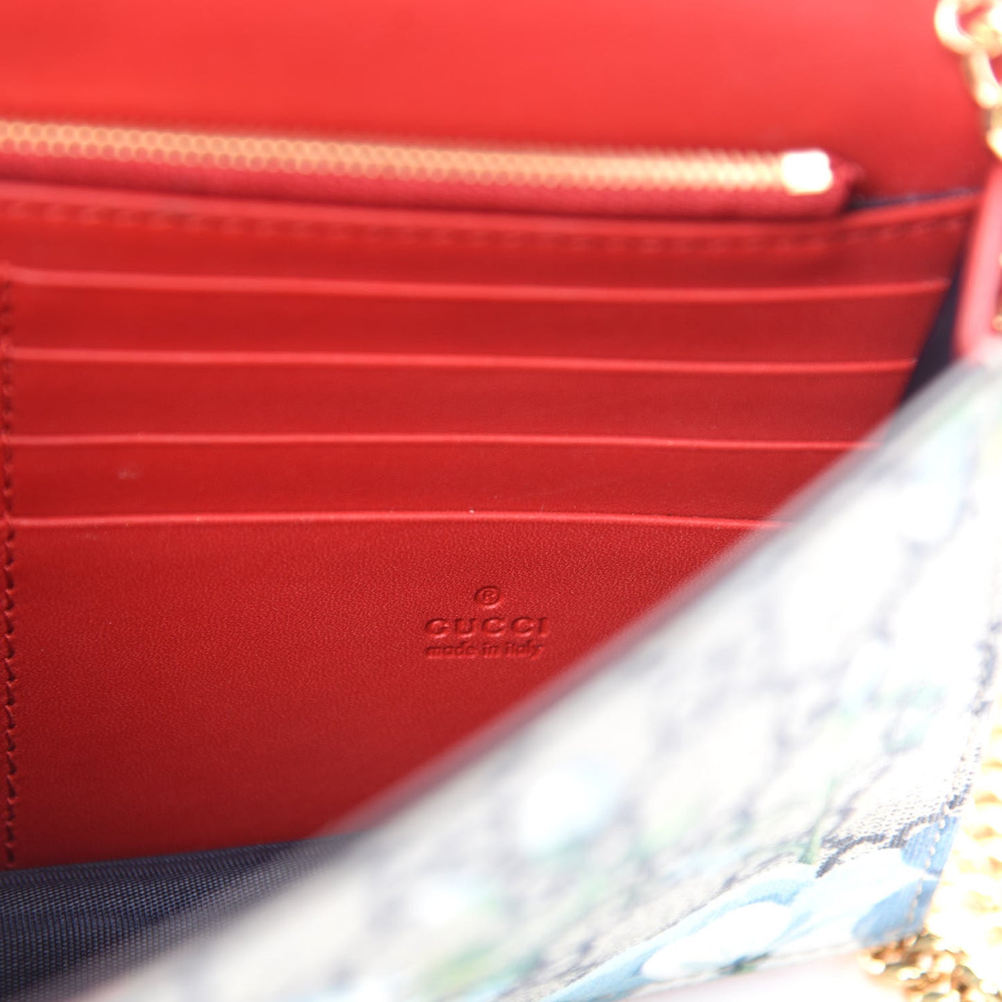 GG Supreme Monogram Blooms Chain Wallet Blue