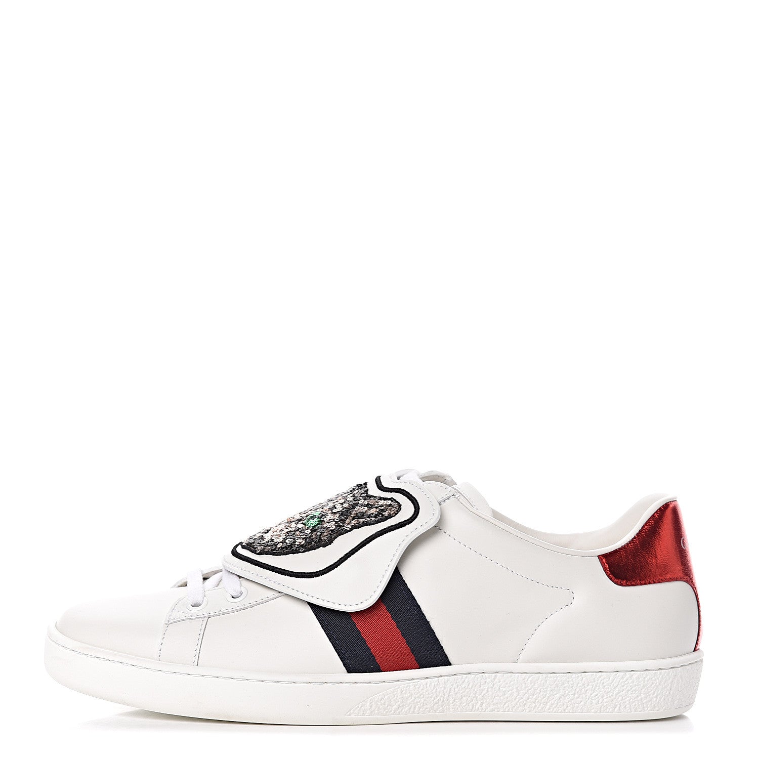 Gucci Calfskin Sequins Web Cat Womens Ace Sneakers 40 White 1 of 10