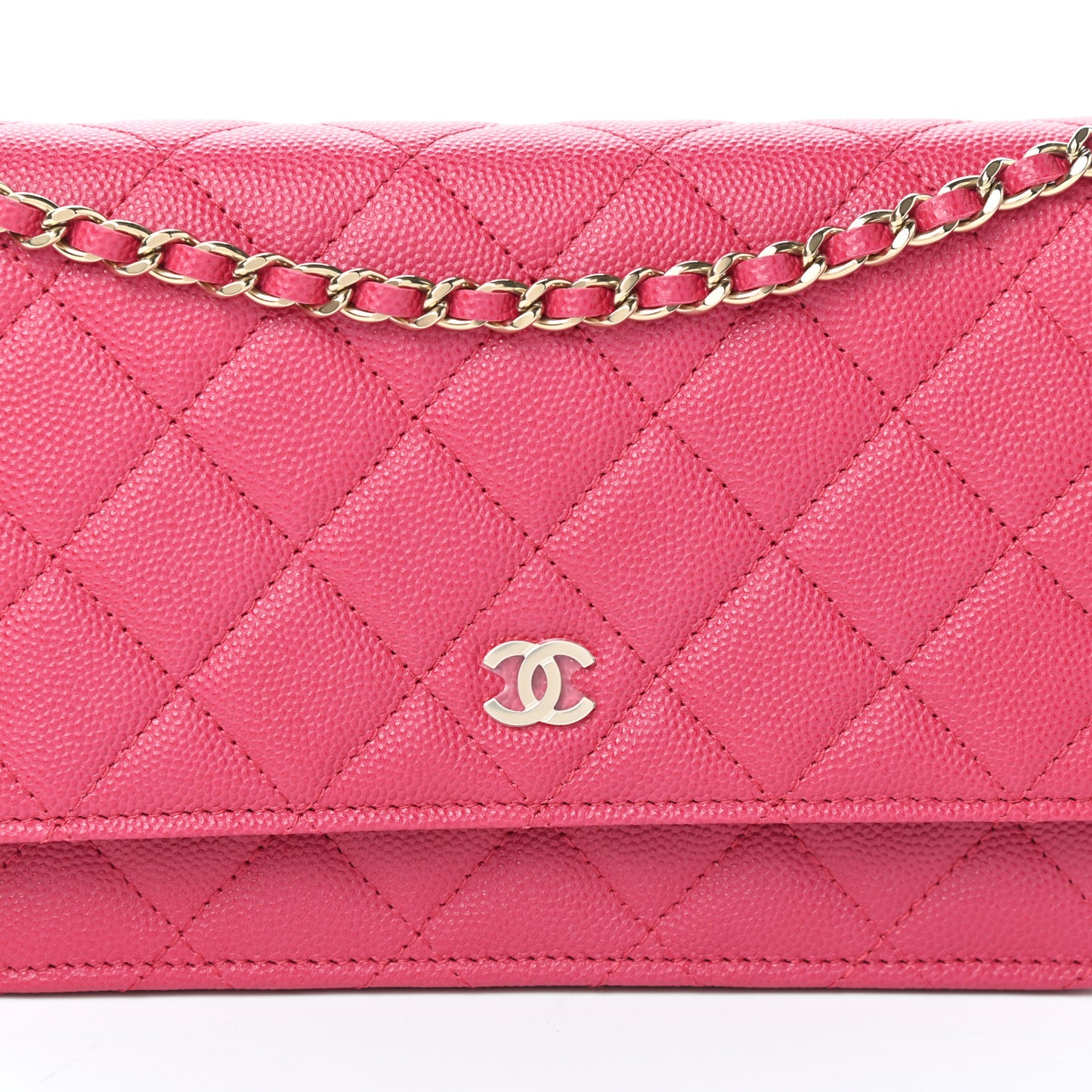 Caviar Quilted Wallet on Chain WOC Fuchsia