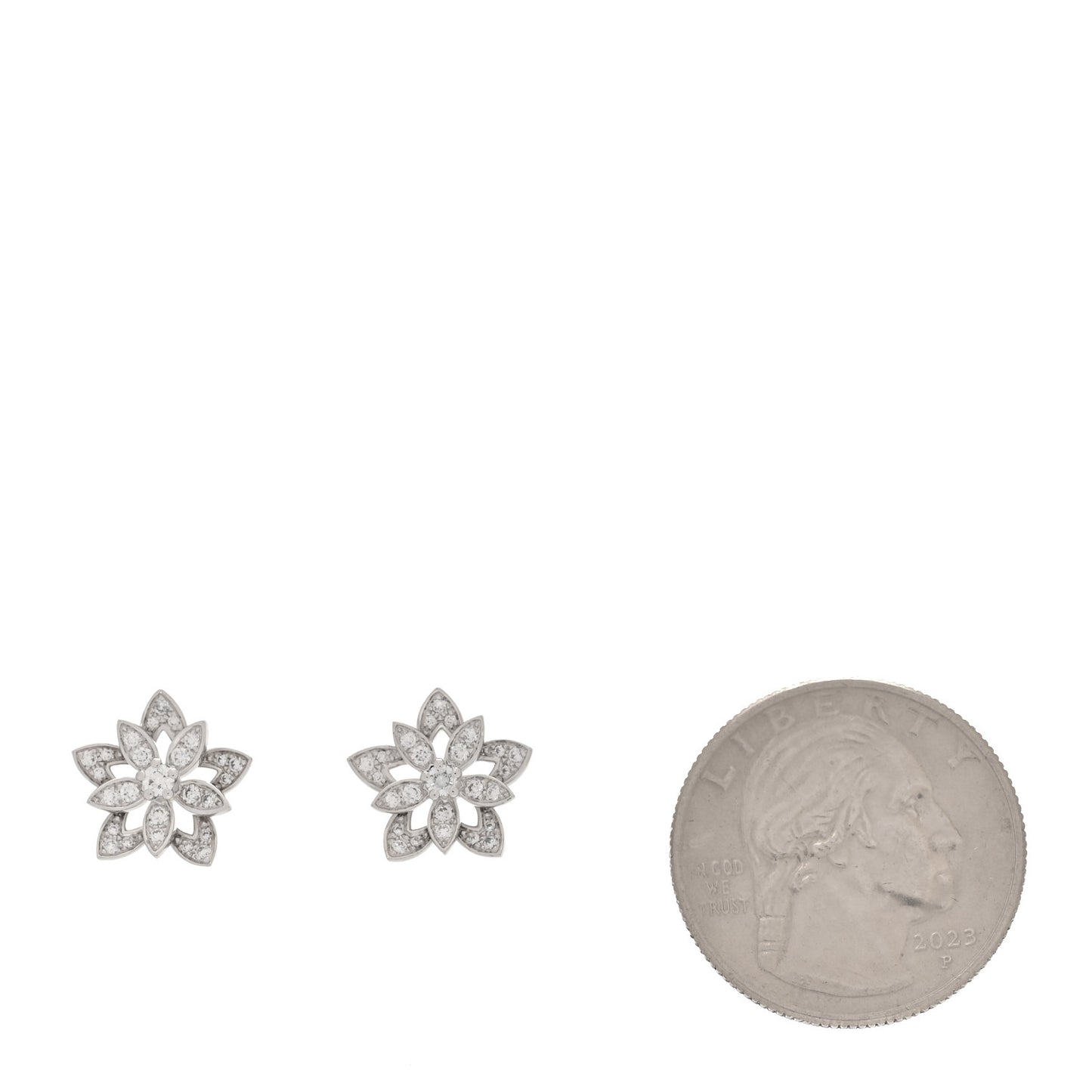 18K White Gold Diamond Mini Lotus Openwork Earrings