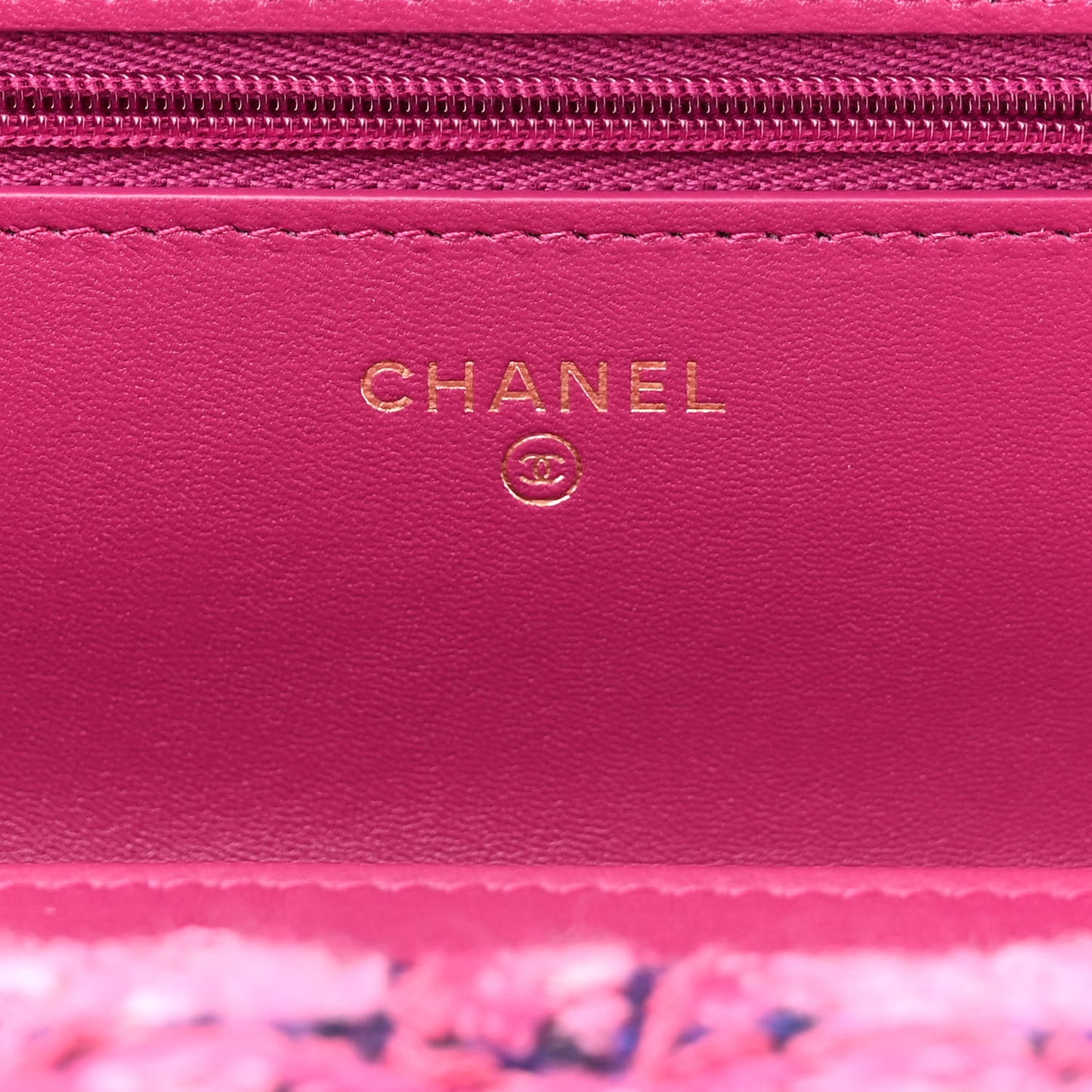 Tweed Quilted Wallet On Chain WOC Fuchsia Purple