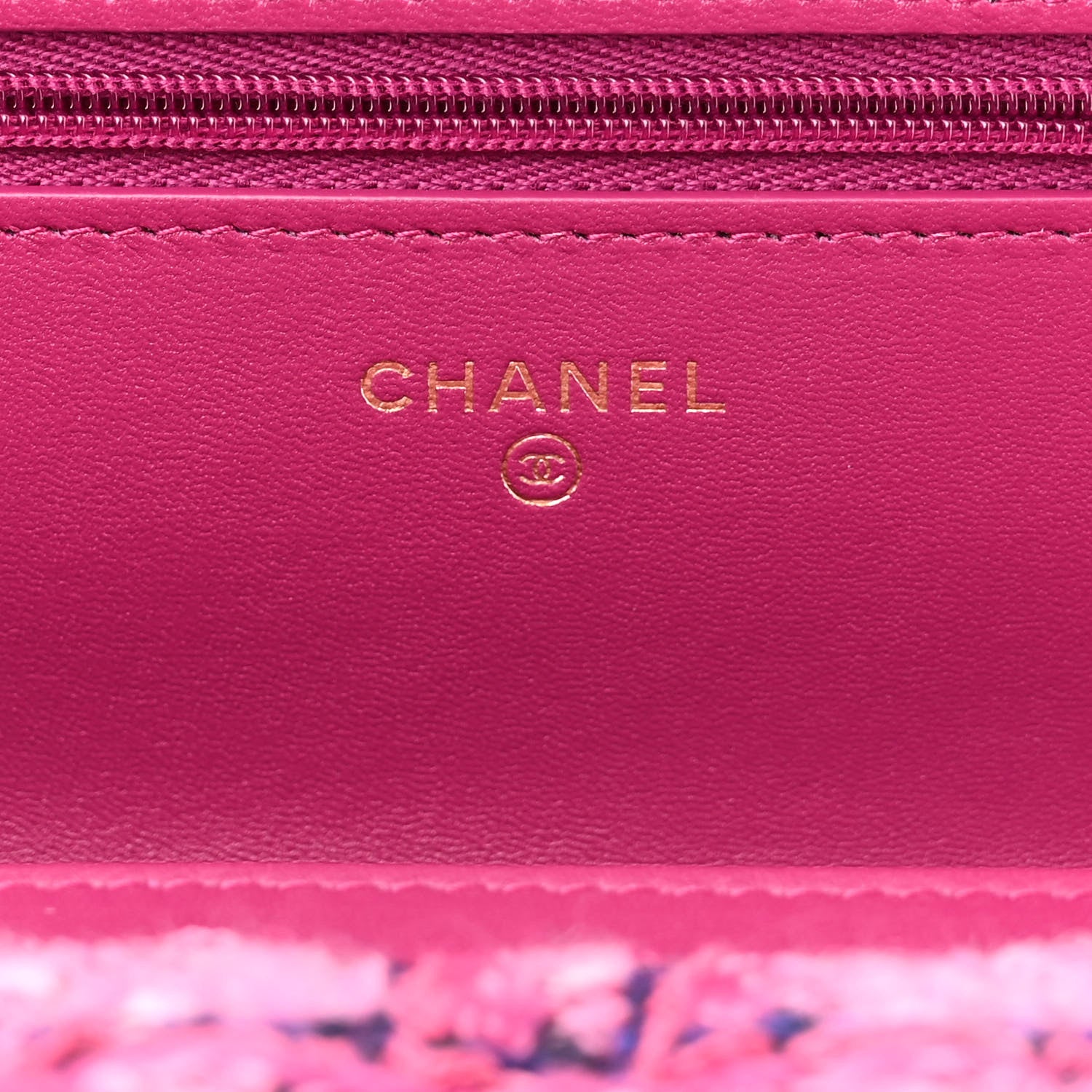 Chanel Tweed Quilted Wallet On Chain WOC Fuchsia Purple 6 of 12