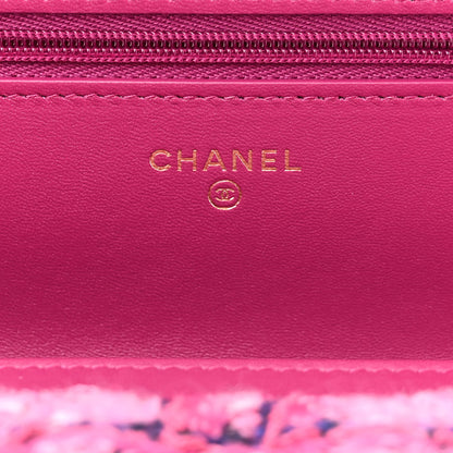 Chanel Tweed Quilted Wallet On Chain WOC Fuchsia Purple 6 of 12