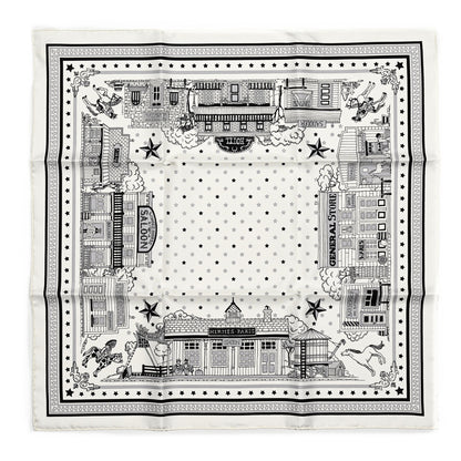 Hermes Silk Paris Station Bandana Scarf 55 White Gris Black 1 of 5
