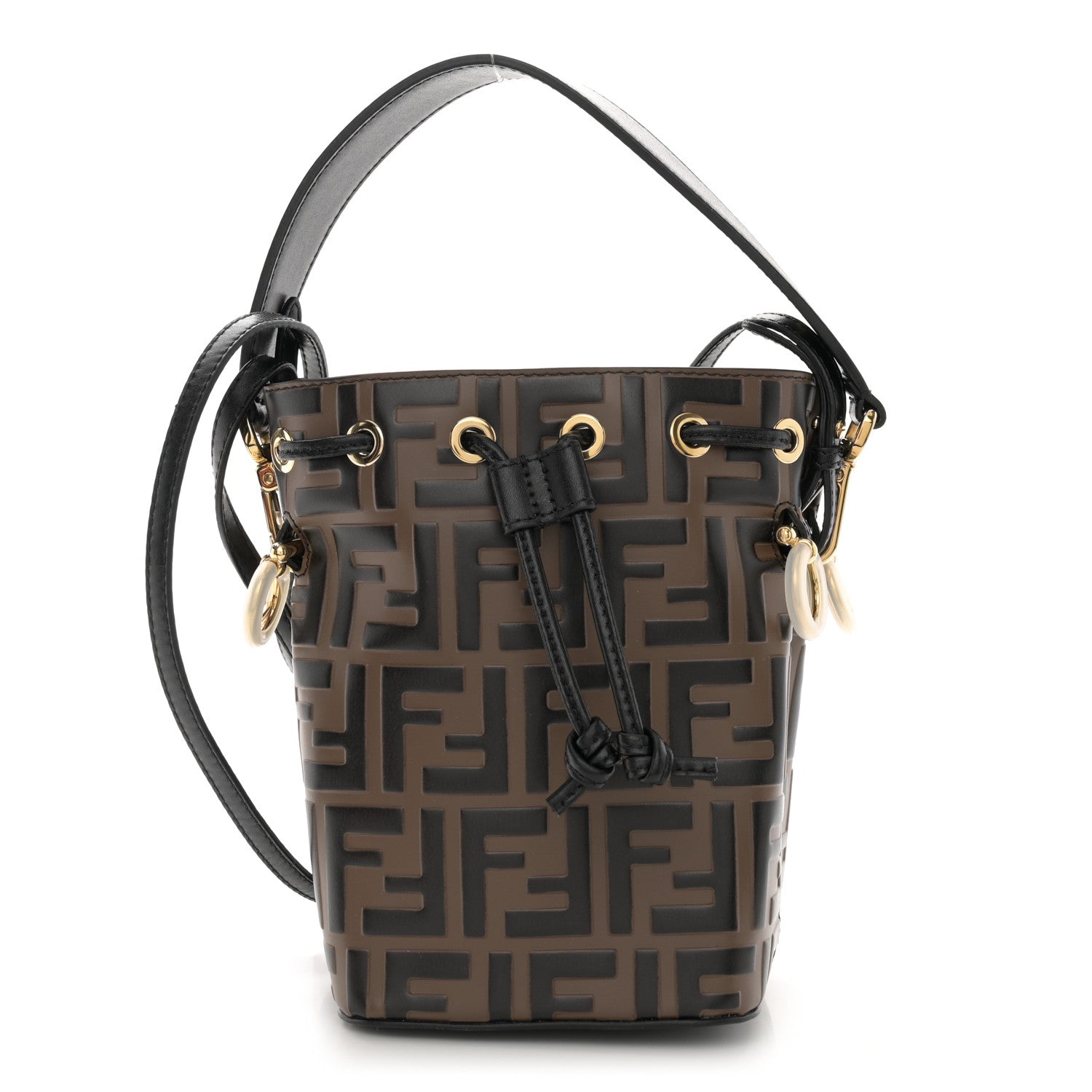 Fendi Vitello Liberty F is Fendi Bi-Color FF 1974 Embossed Mini Mon Tresor Bucket Bag Maya Black 1 of 10