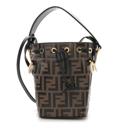 Fendi Vitello Liberty F is Fendi Bi-Color FF 1974 Embossed Mini Mon Tresor Bucket Bag Maya Black 1 of 10