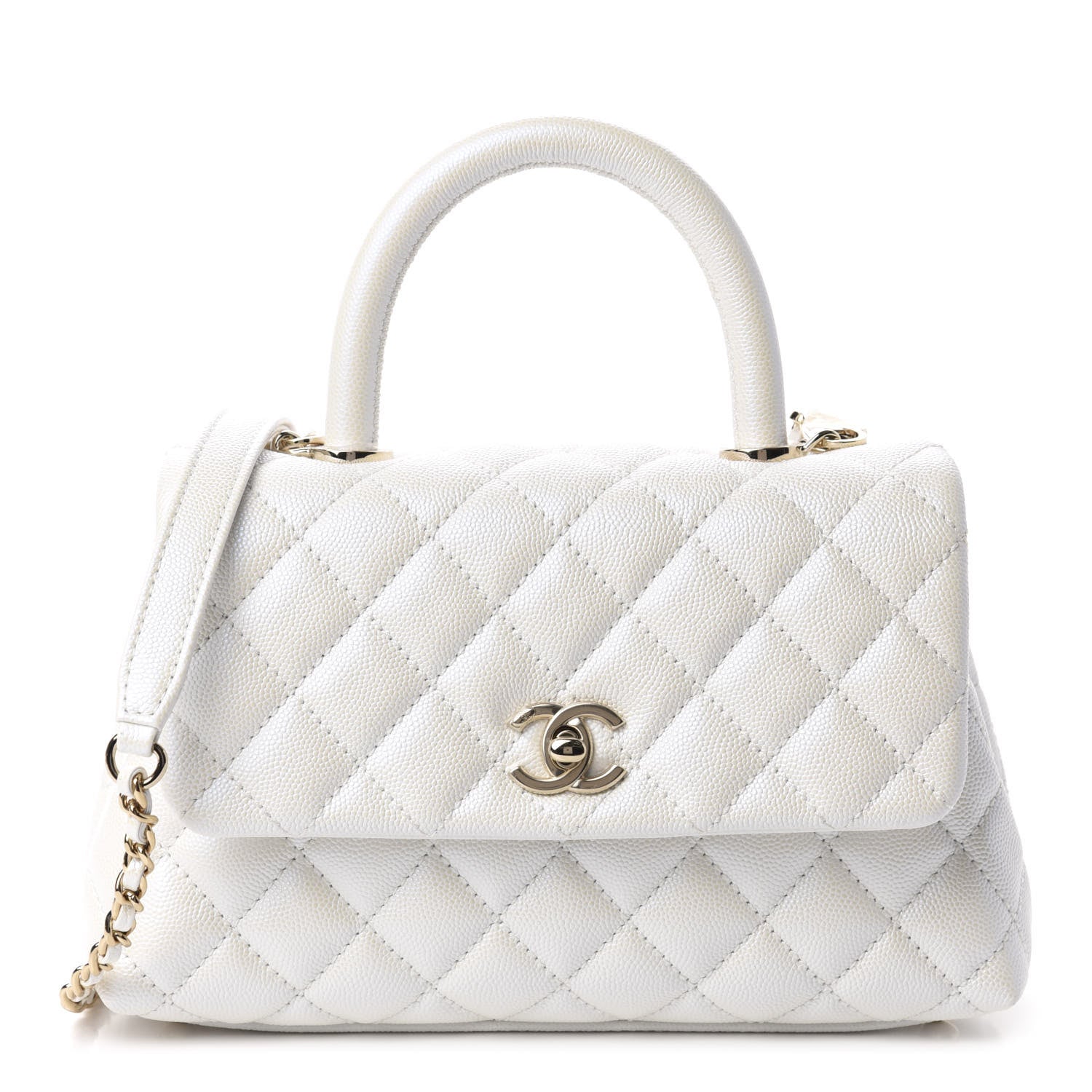 Chanel Iridescent Caviar Quilted Mini Coco Handle Flap White 1 of 13