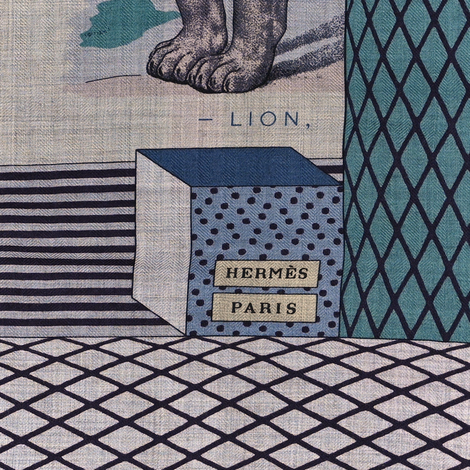 Hermes Cashmere Silk Grand Theatre Nouveau Shawl 140 Gris Chine Bleu Rose 2 of 4