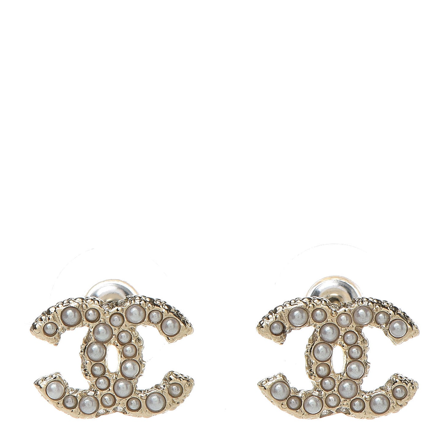 Metal Graduated Pearl Crystal CC Earrings Light Gold