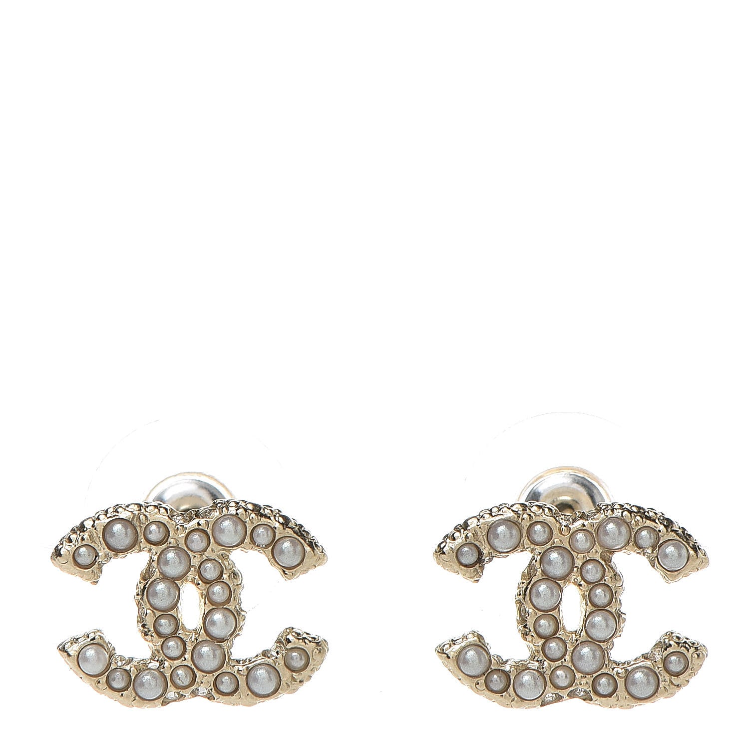 Chanel Metal Graduated Pearl Crystal CC Earrings Light Gold 1 of 4