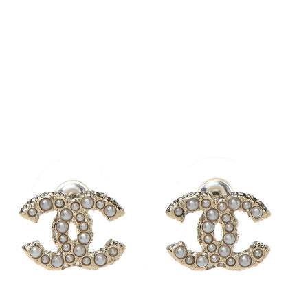 Chanel Metal Graduated Pearl Crystal CC Earrings Light Gold 1 of 4