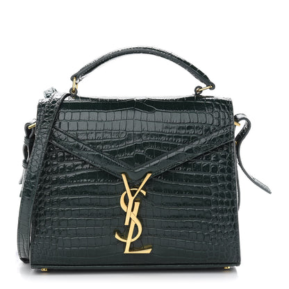 Saint Laurent Calfskin Crocodile Embossed Mini Classic Monogram Cassandra Top Handle Green 1 of 11
