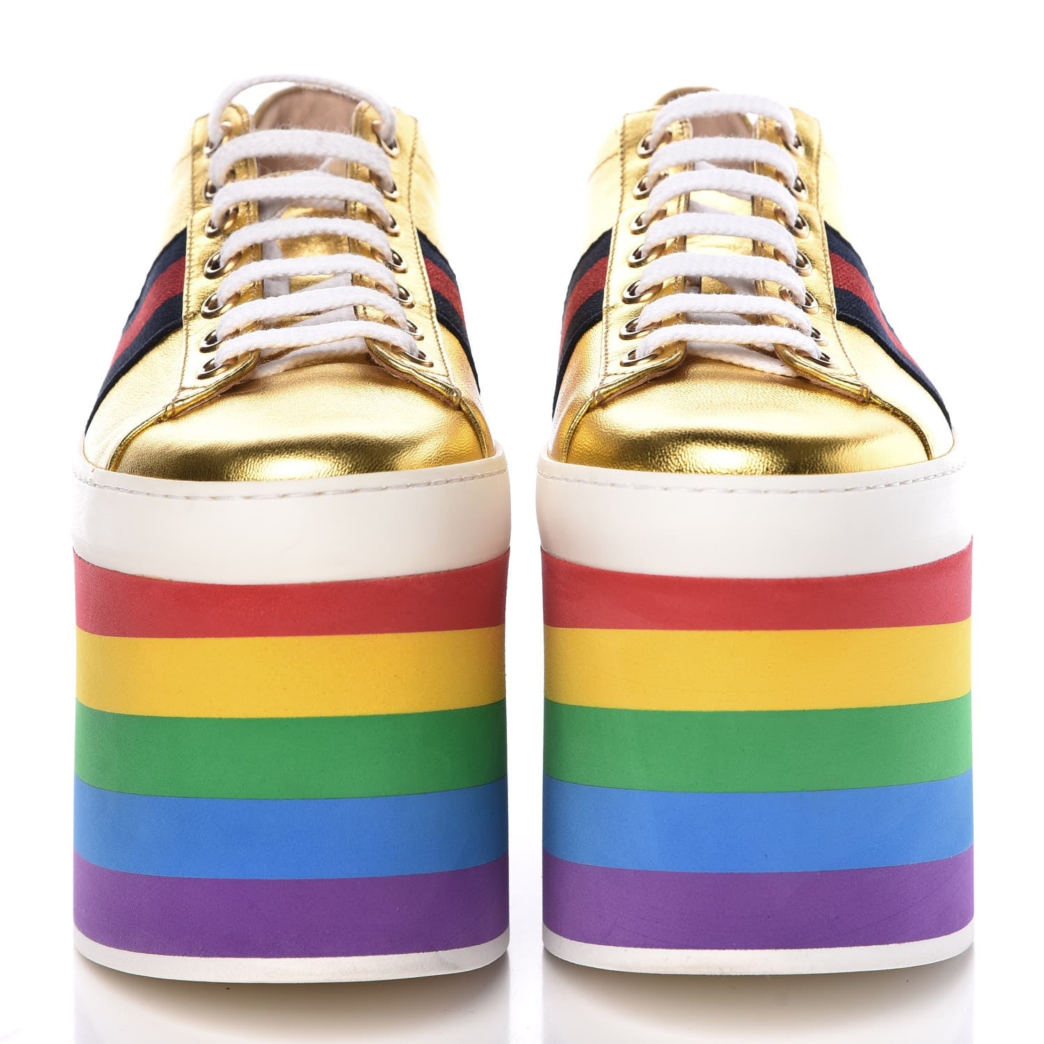 Gucci Metallic Nappa Peggy Platform Sneakers 36.5 Oro Vecchio 2 of 10