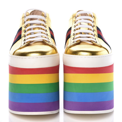 Gucci Metallic Nappa Peggy Platform Sneakers 36.5 Oro Vecchio 2 of 10