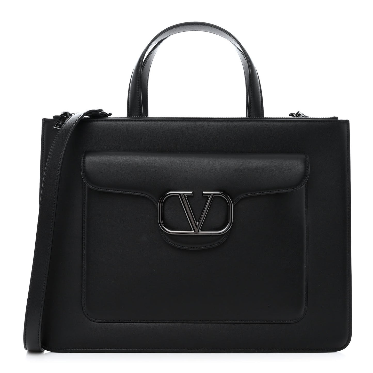 Calfskin Tonal Vlogo Briefcase Black