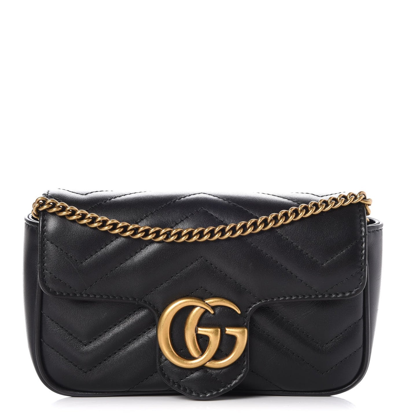 Calfskin Matelasse Super Mini GG Marmont Shoulder Bag Black