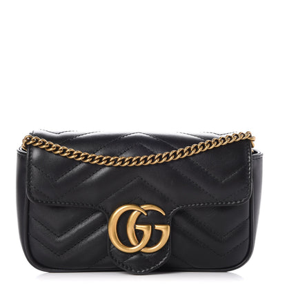 Gucci Calfskin Matelasse Super Mini GG Marmont Shoulder Bag Black 1 of 9