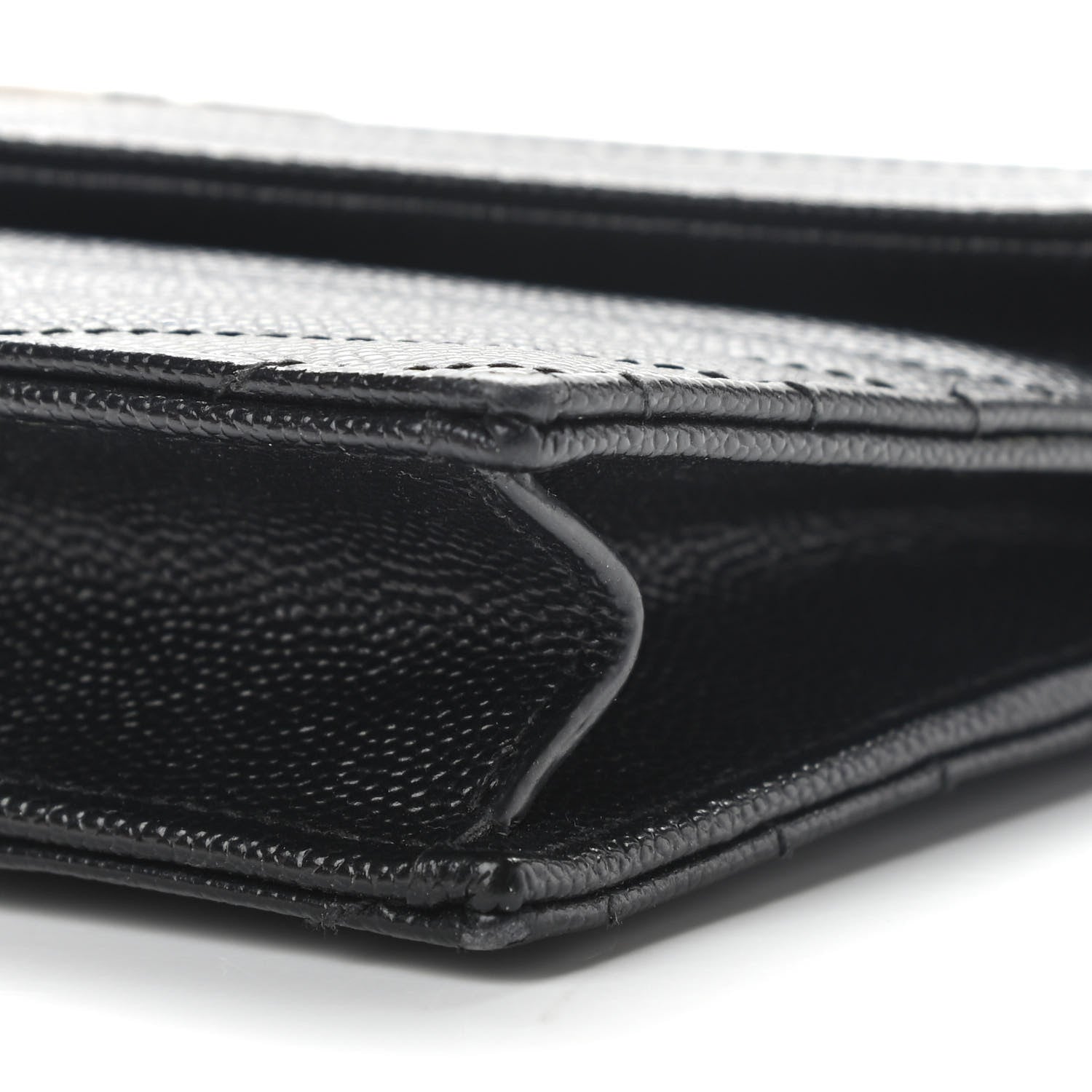 Saint Laurent Grain De Poudre Matelasse Chevron Monogram Envelope Chain Wallet Black 9 of 10